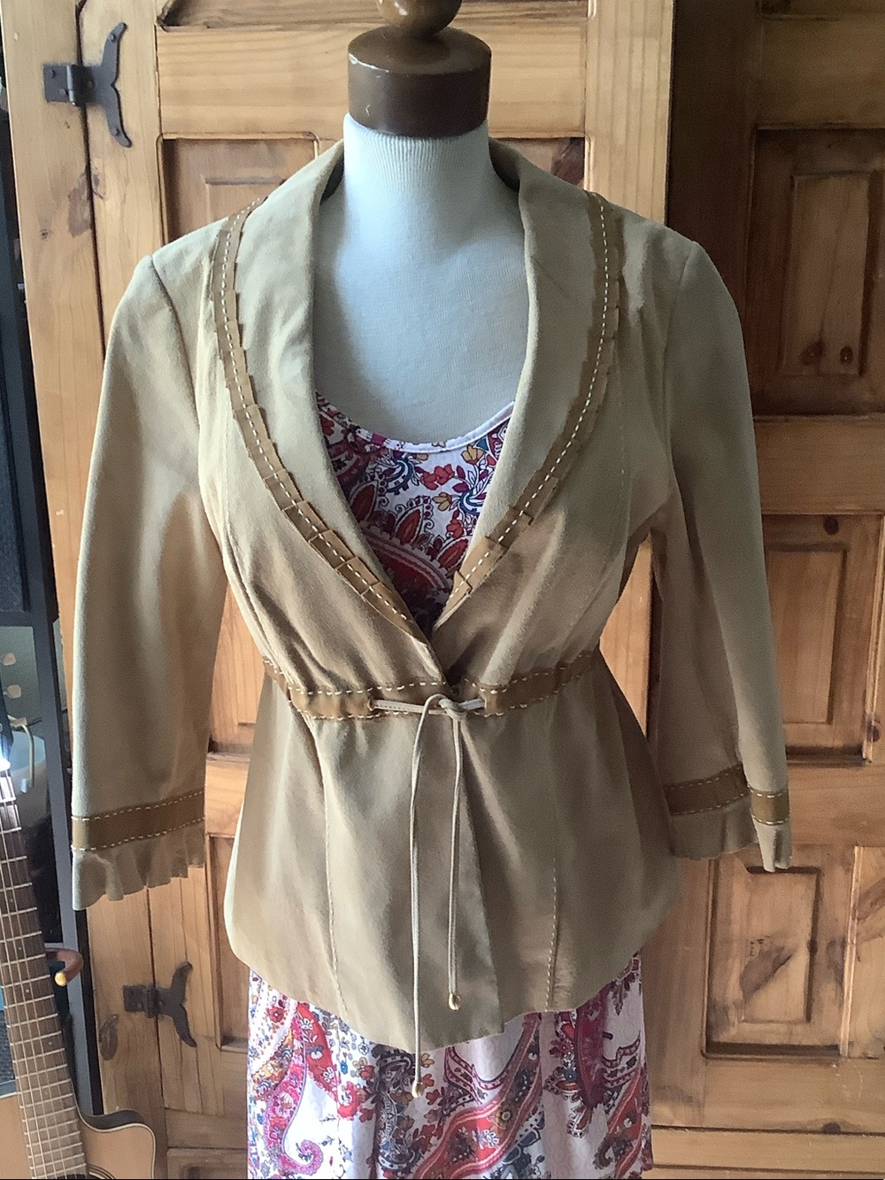 Women’s Tan Waist-Tie Shawl Collar Jacket